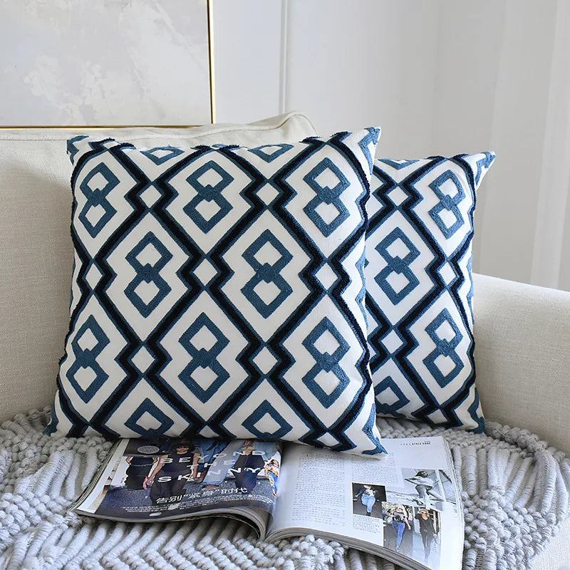 Navy Blue Cotton Throw Pillow Case 30x50/45x45cm - Axyaa Home Decor