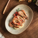Axyaa Coarse Pottery Oval Plate with Retro Relief Pattern - Household Essential