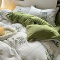 Axyaa Fresh Blue Floral Duvet Cover Set - Wrinkled Yann Bedding in Washing Cotton