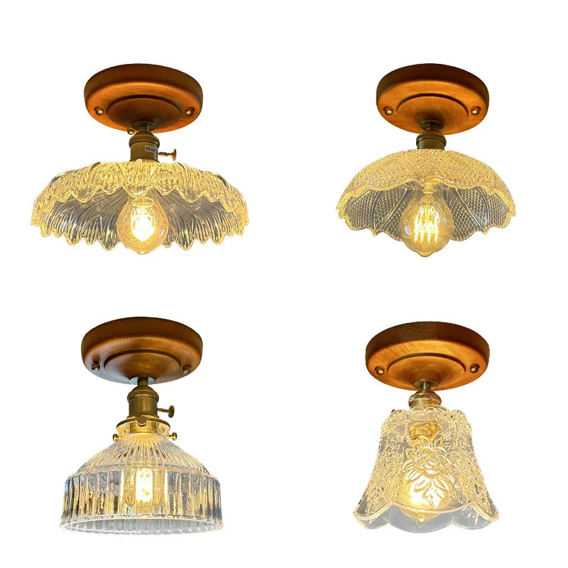 Axyaa Glass Wood LED Ceiling Lights Modern Plafondlamp for Living Room & Corridor