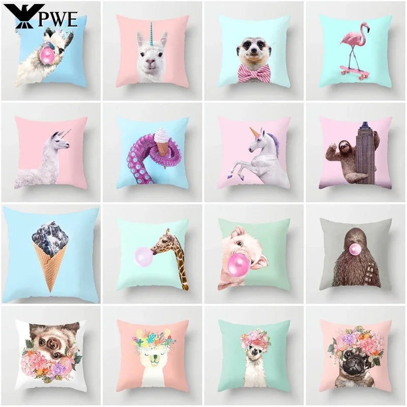 Axyaa Cartoon Animal Pillowcase 45x45cm Home Sofa Car Decor