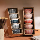 Axya Ceramic Rice Bowl Set - Family Dinner Soup Gift Box, Retro Design
