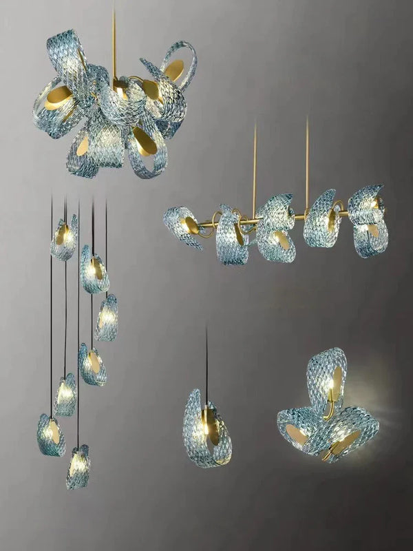 Axyaa Blue Peacock Leaf LED Ceiling Chandelier for Living Room