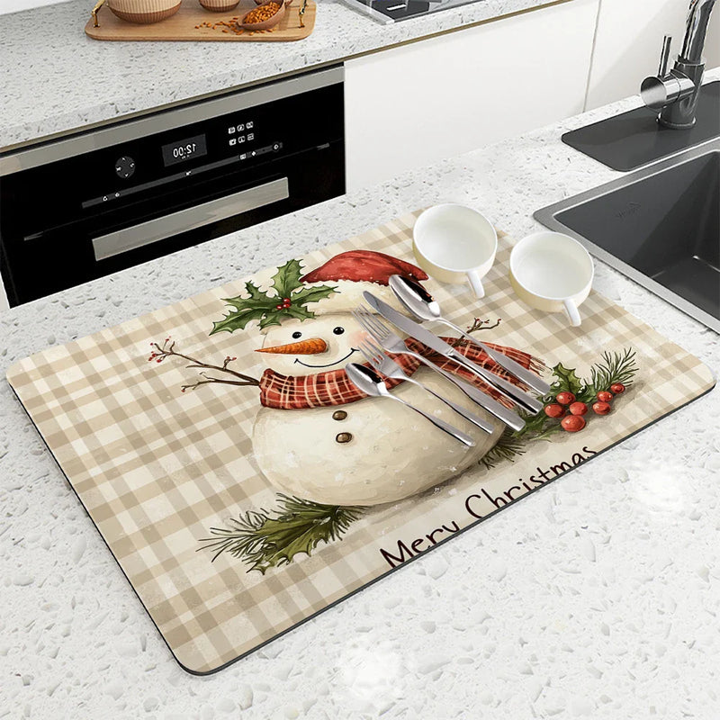 Axyaa Christmas Kitchen Draining Mat: Super Absorbent & Quick Dry Dish Drying Mat