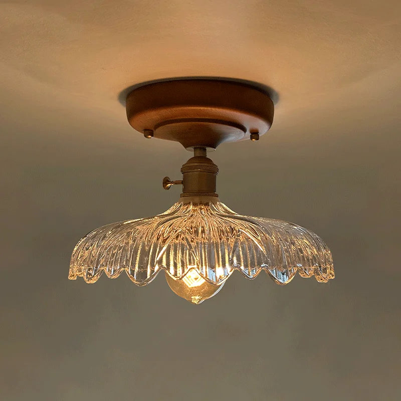 Axyaa Glass Wood LED Ceiling Lights Modern Plafondlamp for Living Room & Corridor