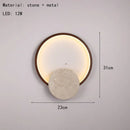 Axyaa Round Stone LED Wall Light Dark Wood Dimmable Indoor Sconce