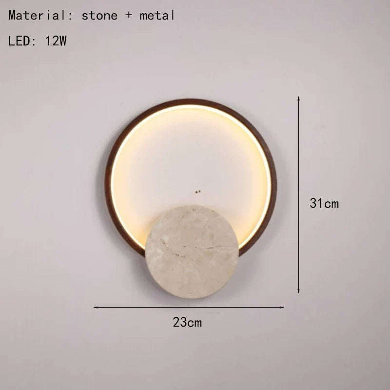Axyaa Round Stone LED Wall Light Dark Wood Dimmable Indoor Sconce