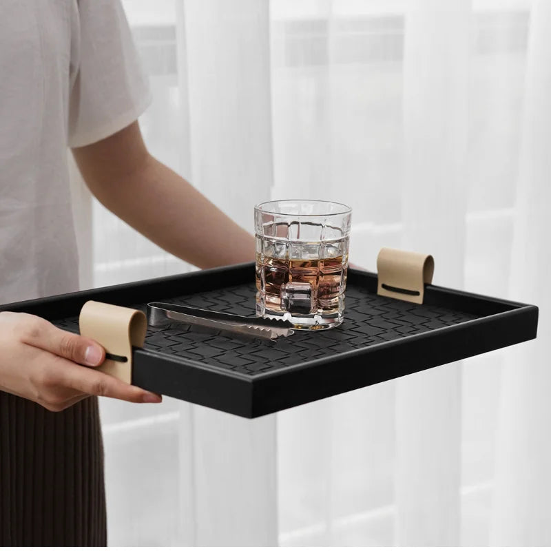 Axya Black Leather Tray: Elegant Beige Aromatherapy Storage for Coffee Table