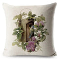 Axyaa Vintage Floral Bird Linen Cushion Cover - 45*45cm