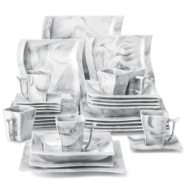 Axya Flora Marble Porcelain Dinnerware Set - 30/60 Piece Tableware Set