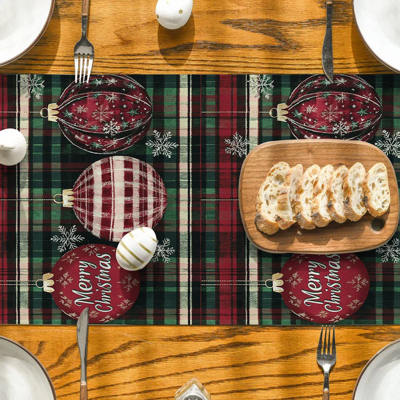 Axyaa Christmas Snowflake Checkered Table Runner for Dining and Party Decor