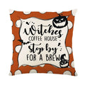 Axyaa Halloween Linen Pillowcase Set, Ghost & Witch Print Throw Pillow Cover