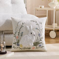 Embroidered Floral Rabbit Pillow Cover Axyaa 18x18inch White Pink Green