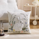 Embroidered Floral Rabbit Pillow Cover Axyaa 18x18inch White Pink Green