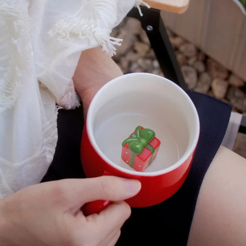 Axyaa Christmas Ceramic Couple Coffee Cup Set - Cute Xmas 3D Gift Mug
