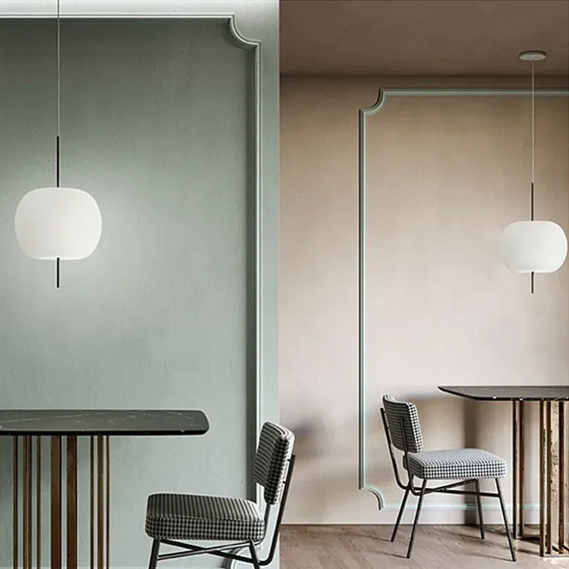 Axyaa White Glass Ball Pendant Light: Postmodern LED Hanging Light for Dining Room