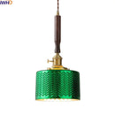 Axyaa Green Glass LED Pendent Lamps Walnut Copper Chandelier