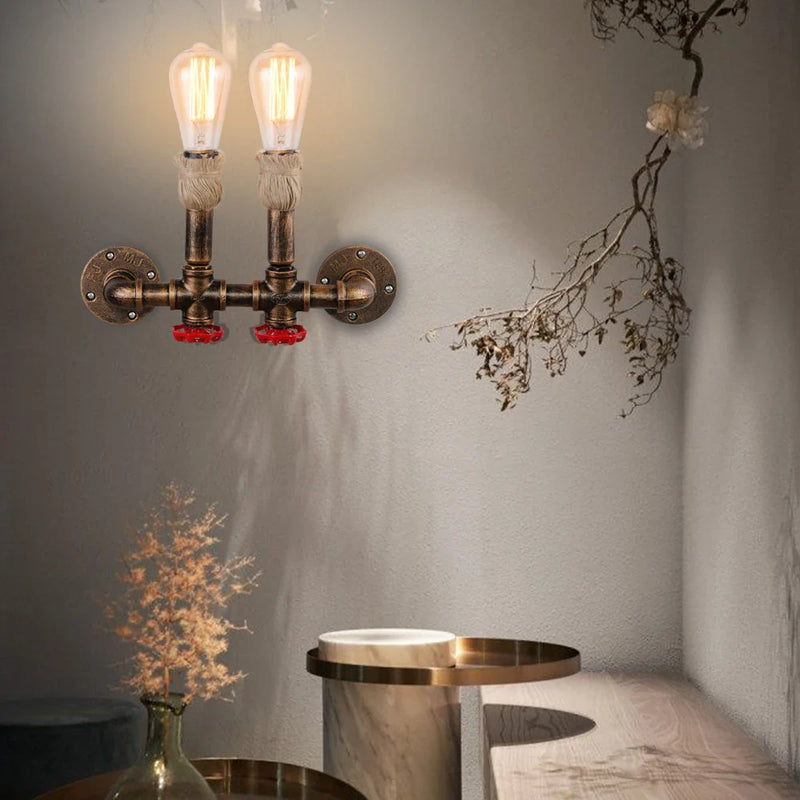 Axyaa Rust Water Pipe Wall Sconce Light Fixture for Industrial Decor