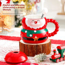 Axyaa Festive Ceramic Coffee Cup Set with Lid, Spoon, Cute Santa Claus Snowman Design