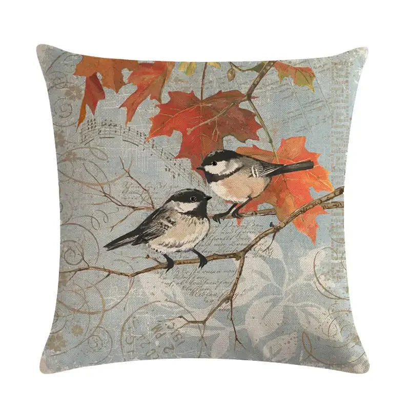 Axyaa Retro Bird Branch Linen Pillow Cover for Home Decor and Comfort