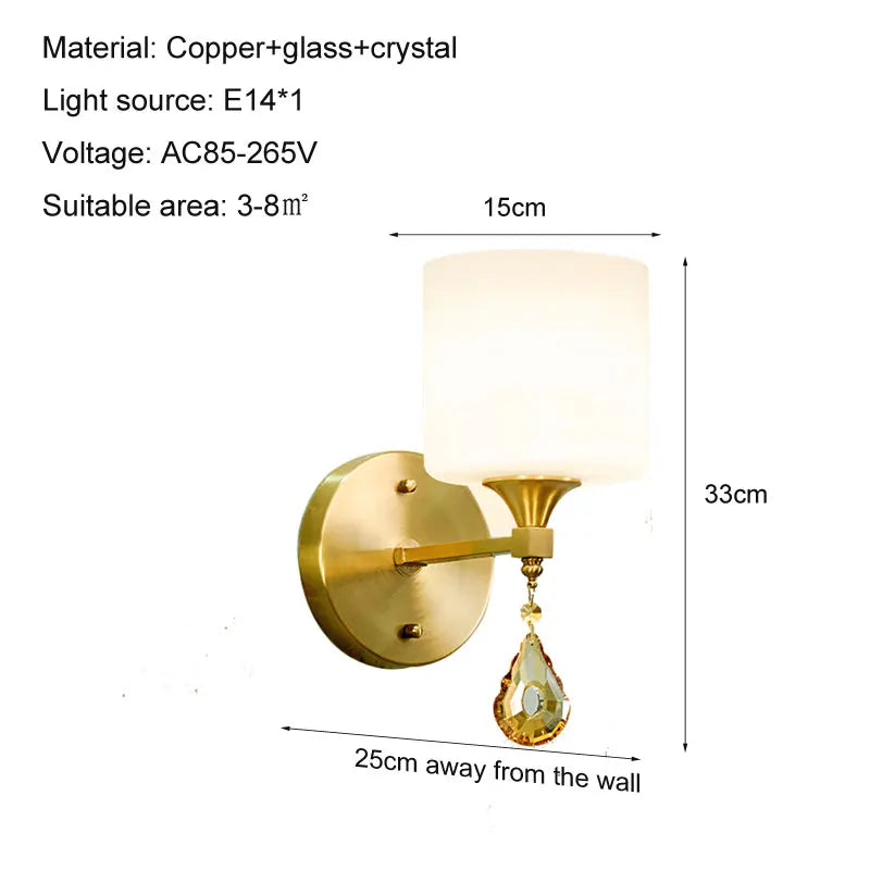 Axyaa Copper Crystal Wall Lamp for Living Room, Bedroom, and Study Lighting