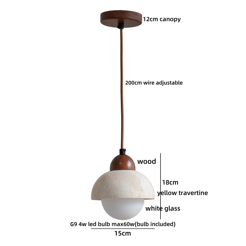 Axyaa White Glass Ball LED Pendant Lights with Wooden Base