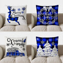 Blue Plaid Reindeer Merry Christmas Pillow Cover for Sofa Bedroom Car - Axyaa