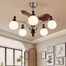 Axyaa Mid-Century Ceiling Fan with Wooden Glass Chandelier & Remote Control