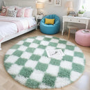 Axyaa Checkerboard Round Rug: Soft Plush Circular Carpet for Home Decor and Nursery