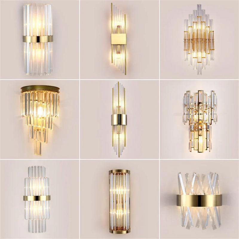 Axyaa Modern LED Wall Sconce - Crystal and Stainless Steel E14 Bulb, Black Gold, for Bedroom, Foyer, Dining Room