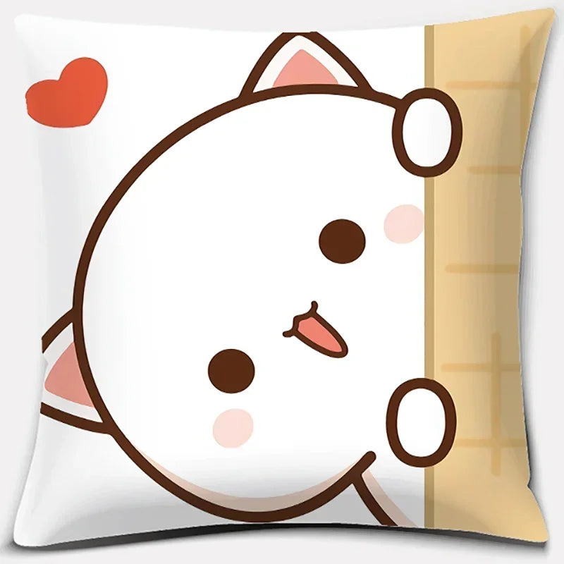 Peach Cat Pattern Decorative Pillowcase by Axyaa - Home Office Square Cover