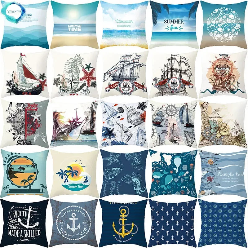 Axyaa Sailing Anchor Sofa Cushion Cover - Summer Beach Pillow for Home Decoration