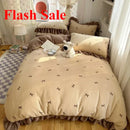 Axyaa Bow Lace Milk Fleece 4-Piece Set Coral Fleece Winter Bedding