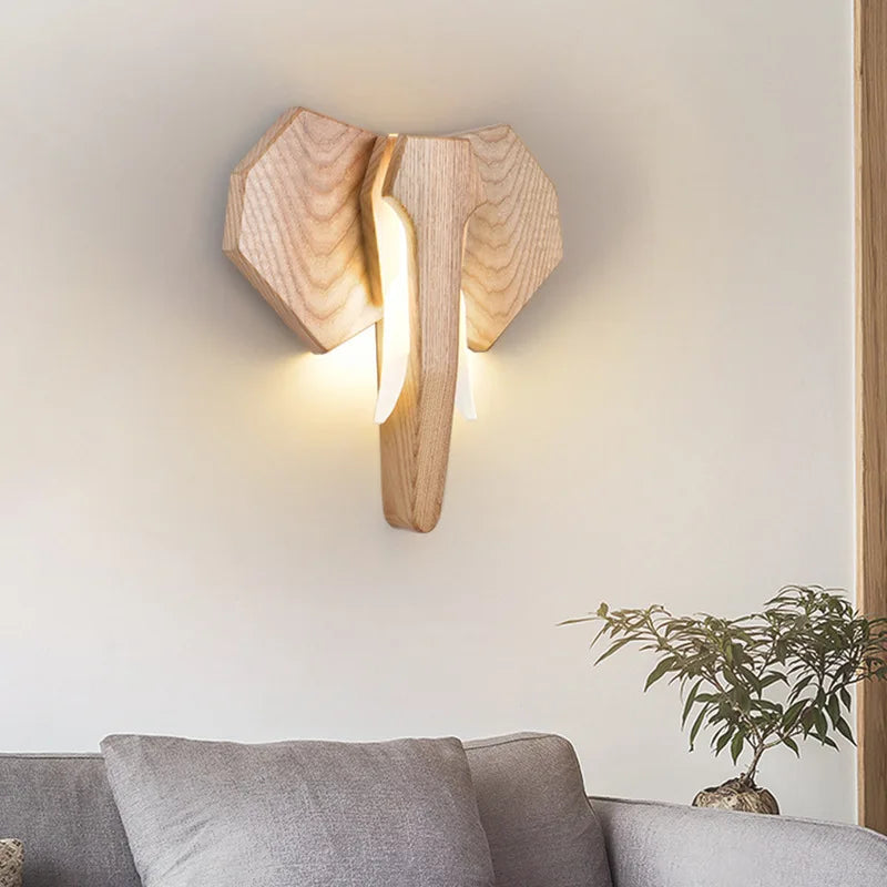 Axyaa Elephant Ash Wood Wall Light for Bedroom Living Room Atmosphere