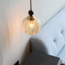 Axyaa Amber Glass LED Pendant Light: Japanese Style Wood Copper Cap Hanging Lamp
