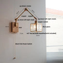 Axyaa Ash Wood LED Swing Arm Wall Lights with Pull Chain Switch & Blue Glass