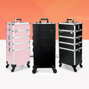 Axyaa 4-in-1 Makeup Train Case: Aluminum Rolling Cosmetic Organizer with Trays