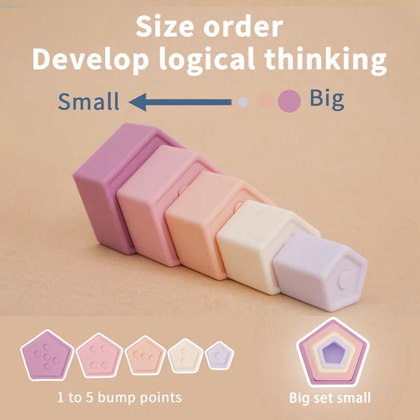 Axya Silicone Color Block Stacking Toy with Music - 5PCS Baby Building Blocks