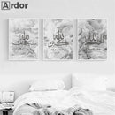 Gray Flower Islamic Calligraphy Canvas Print Allahu Akbar Wall Art by Axyaa