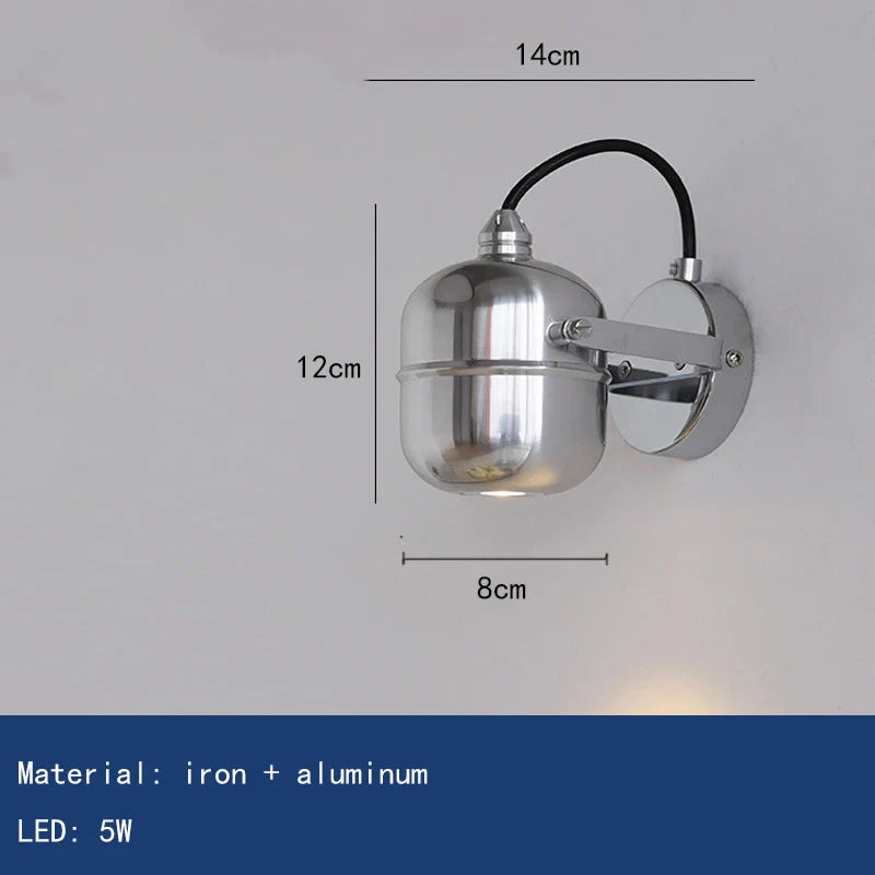 Axyaa Chrome Metal Wall Light Warm Light 3000K Bedroom Reading Sconce Lamp