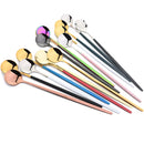 Axyaa Long Handle Ice Spoon Set, Stainless Steel Black Gold Cutlery Dinnerware