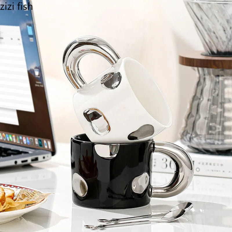 Axya Electroplated Ceramic Coffee Mug with Large Handle for Home and Office