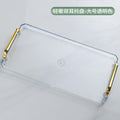Axyaa Plastic Tray with Golden Handle: Transparent Nordic Storage Pallet for Home Kitchen