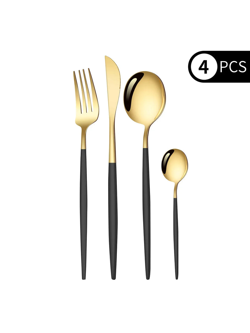 Axyaa 4-Piece Black Gold Stainless Steel Cutlery Set