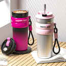 Axyaa Stainless Steel Coffee Cup with Straw and Rope - 500ML Thermos Mug