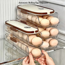 Axyaa Clear Plastic Egg Holder Fridge Organizer Bin - Stackable Automatic Rolling Dispenser