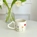 Axyaa Floral Hearts Ceramic Coffee Mug - 350ml Irregular Hand-Painted Tea Cup