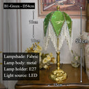 Axyaa Tassel French Floor Lamp Retro Green Patterned Fabric Lampshade Princess Bedroom