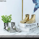 Axyaa Foot-shaped Ceramic Flower Vase Desktop Decorative Hydroponic Vase Craft
