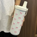 Axyaa Kawaii Bow Stainless Steel Thermos Bottle with Straw Handle